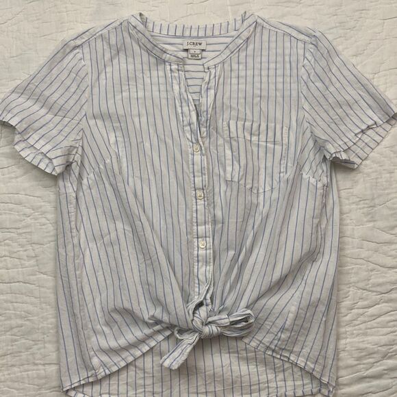 J.Crew Striped 100% Cotton Tie Front Button Up Shirt size Small - Picture 1 of 8